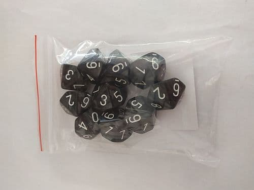 Dice - Terningesæt - 10 terninger - Kaissa Dice: Pearl - Black/White D10 (10 sidet)