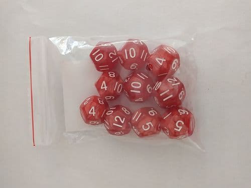 Dice - Terningesæt - 10 terninger - Kaissa Dice: Pearl - Red/White D12 (12 sidet)