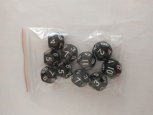 Dice - Terningesæt - 10 terninger - Kaissa Dice: Pearl - Black/White D12 (12 sidet)
