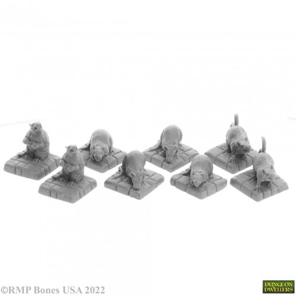 Reaper Bones USA Dungeon Dwellers: Dire Rats (8) - Plastic Miniatures