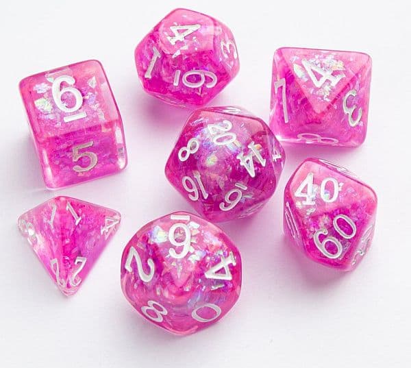 Gamegenic - Dice - Terningesæt - 7 terninger - Candy-like Series - Raspberry (Pink with White)