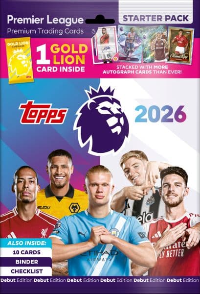 Topps Match Attax - Premier League 2025/2026 - Starter Pack (Startersæt med 1 Booster, Mappe, Golden Lion Pack og mere!)