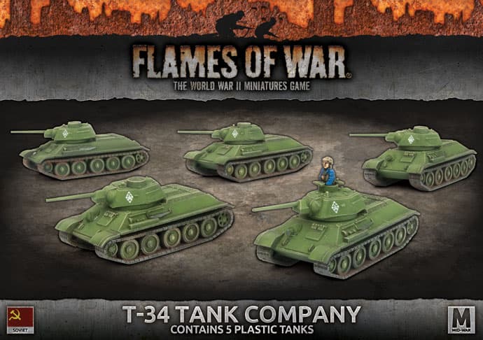 WWII Soviet - T-34 TANK COMPANY (x5 plastic tanks)