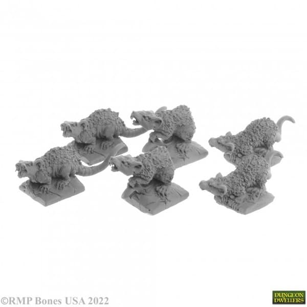 Reaper Bones USA Dungeon Dwellers: Giant Tomb Rats (6) - Plastic Miniatures