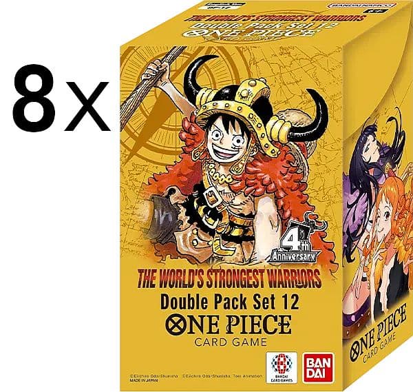One Piece Card Game: OP17: The World's Strongest Warriors - DP12 Double Pack Set Display (8 Double Pack Sets, 16 Boosters)