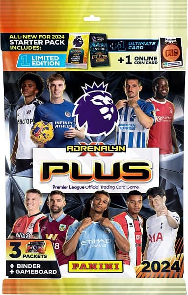 Panini Adrenalyn XL: Premier League 2023/2024 PLUS - Startersæt - Mappe, 3 Booster Packs + Limited Edition & Ultimate