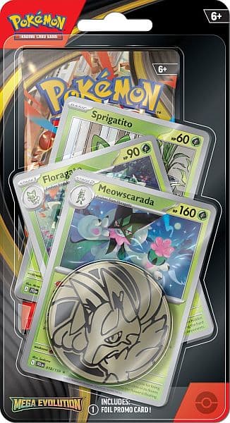 Pokemon Blister Pack - 1-Pack Premium Checklane Blister: 1 Mega Evolution: Base Set Booster Pakke + Meowscarada Line Promos & Mønt