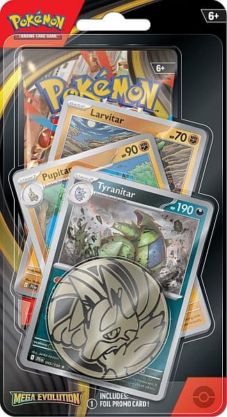 Pokemon Blister Pack - 1-Pack Premium Checklane Blister: 1 Mega Evolution: Base Set Booster Pakke + Tyranitar Line Promos & Mønt