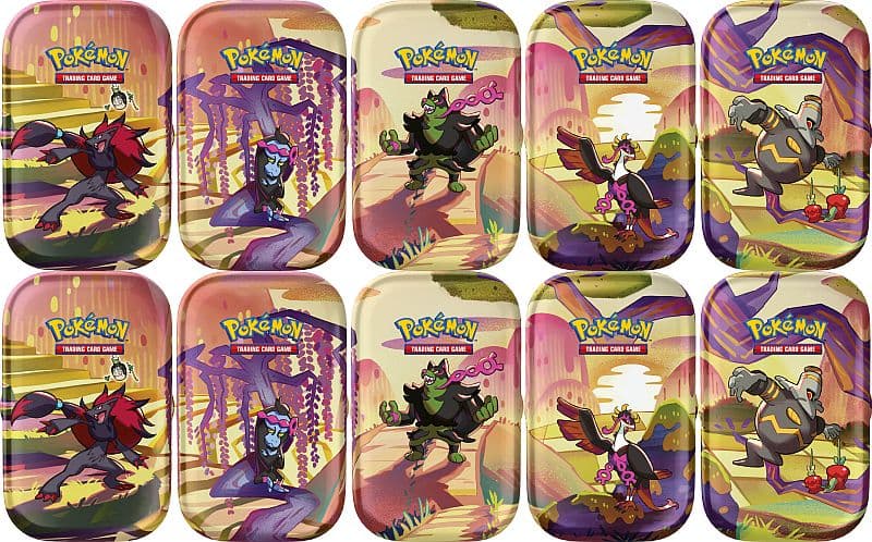 Pokemon Tin Kasse - 2024 Summer Scarlet & Violet: Shrouded Fable Mini Tins Display - 10 Mini Tins! (20 Boosters)