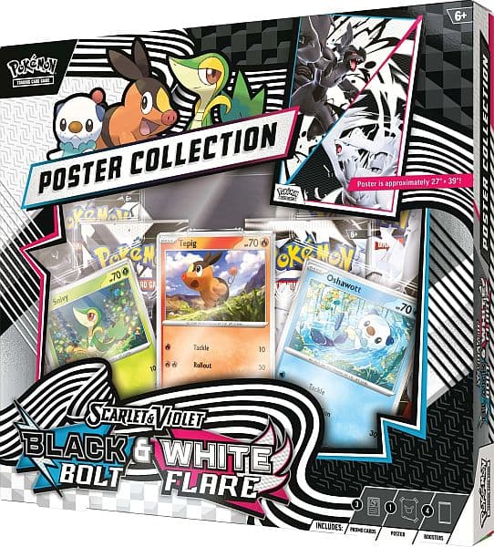 Pokemon Scarlet & Violet: Black Bolt & White Flare - Unova Poster Collection Box (4 Boosters + Plakat)