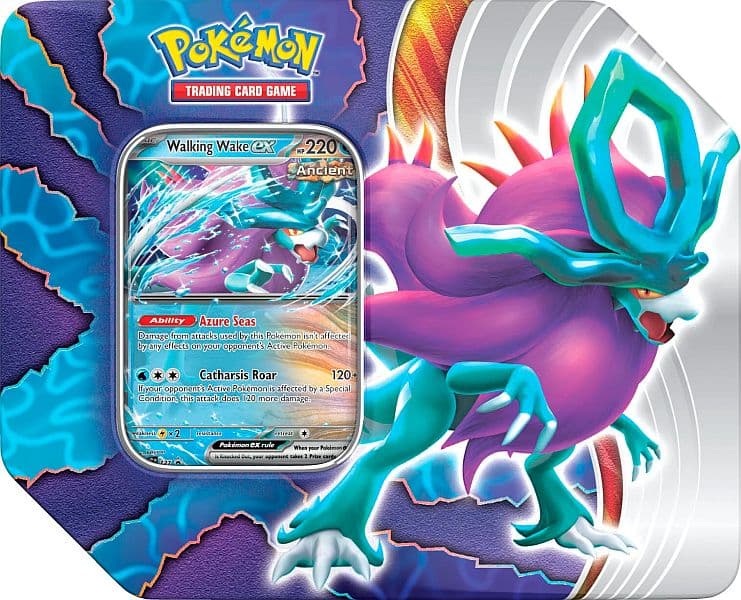 Pokemon Tin Kasse - 2024 Wave 2 Spring (USA Version): Walking Wake ex (Ancient Suicune) - Paradox Clash Collector's Tin Box (5 Boosters)