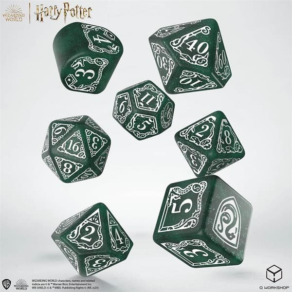 Dice - Terningesæt - 7 terninger - Harry Potter - Slytherin Modern - Dark Green With White
