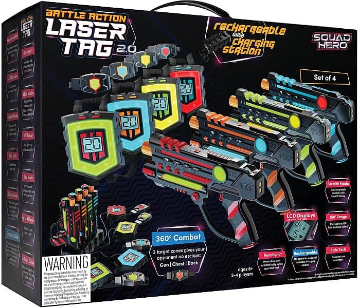 Squad Hero - Laser Tag: Battle Action 2.0 - Set of 4 with Charging Station