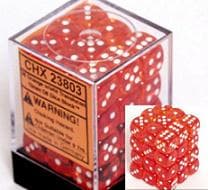 Dice - Terningesæt - 36 stk. 6 sidet (D6) - Translucent - Orange / White