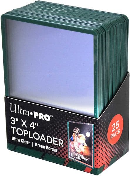 Ultra Pro Toploader: Ultra Clear (Green Border) - Box (25 stk.) - Plastik Deck Protector til kort i lommer - Sleeves #84916